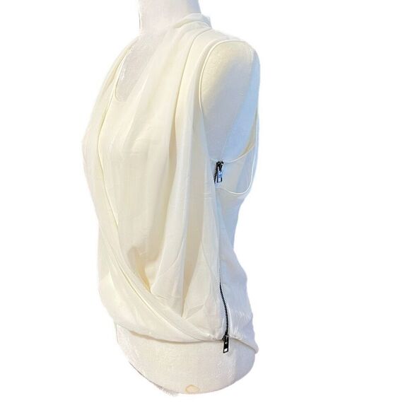 All Saints Draped Silk Top White Abi Sz Small 2 Layered Wrap Effect - Picture 4 of 15